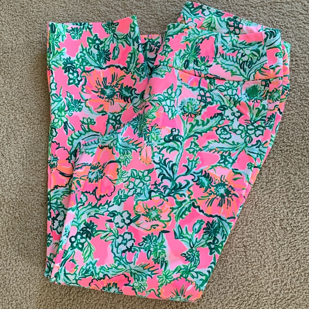 Vibrant Floral Print Pants in Pink and Green size 6